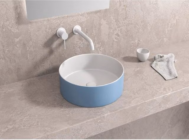 Lavabo rotondo da appoggio blu senza foro JEY-M 35,5 x35,5 x 12 cm