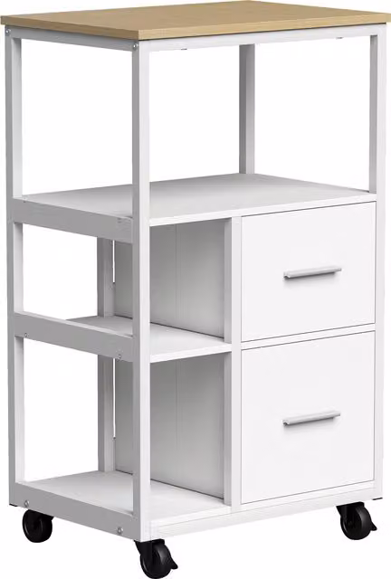 Carrello da cucina HOMCOM con ruote, 2 cassetti e scomparto aperto, bianco – 1