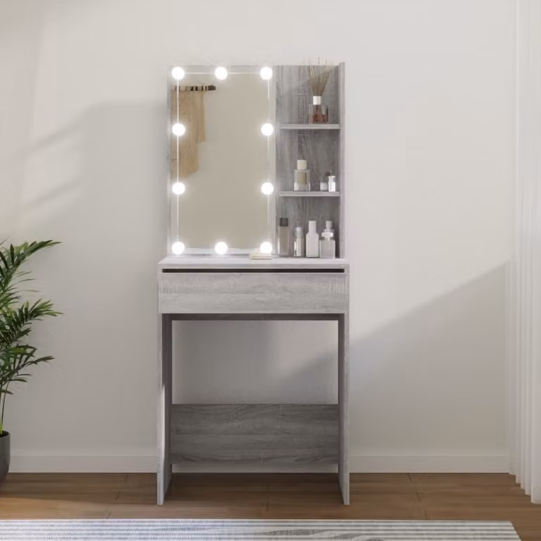 The Living Store Comodino con LED Grigio Sonoma 60x40x140 cm