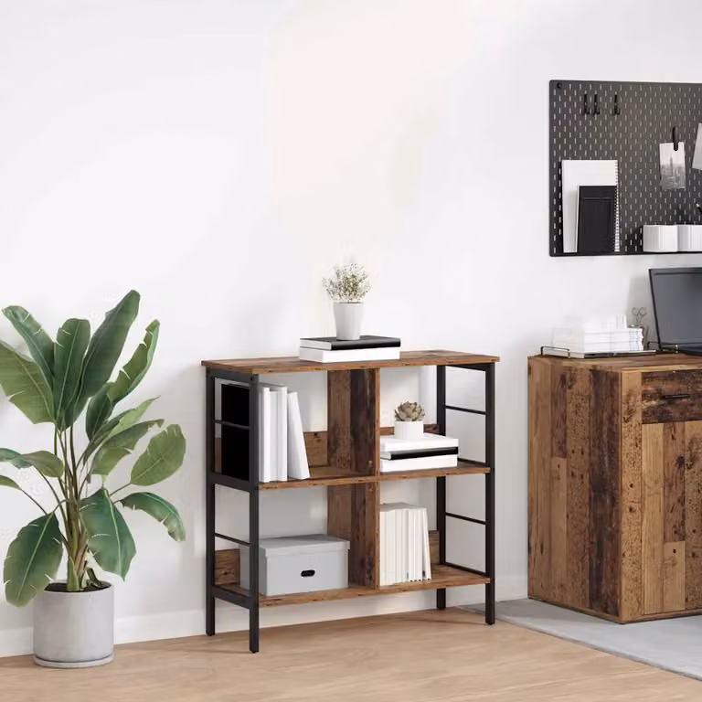 Libreria industriale vidaXL a 4 livelli in legno e metallo, colore marrone, L 82 cm x P 32 cm x H 79 cm