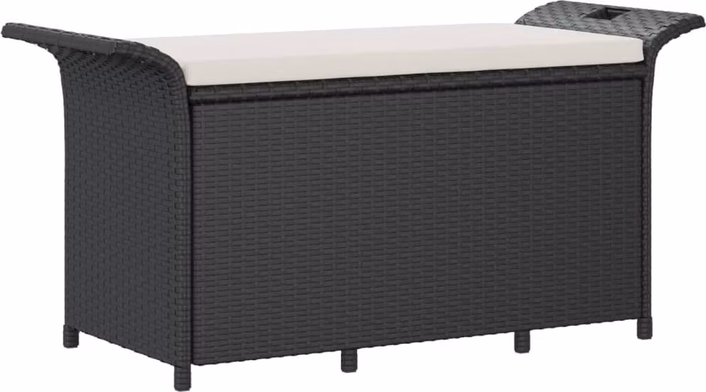 Panca da Giardino con Cuscino Nero 116x46x57 cm in Polyrattan
