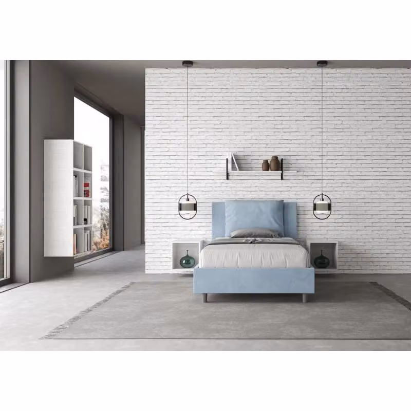 Letto imbottito con contenitore Ityhome Antea in microfibra azzurro L: 110 cm, P: 202 cm, H: 125 cm – 2
