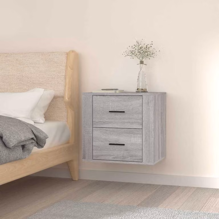 Comodino a muro moderno vidaXL Grigio, L: 50 cm, P: 36 cm, H: 47 cm
