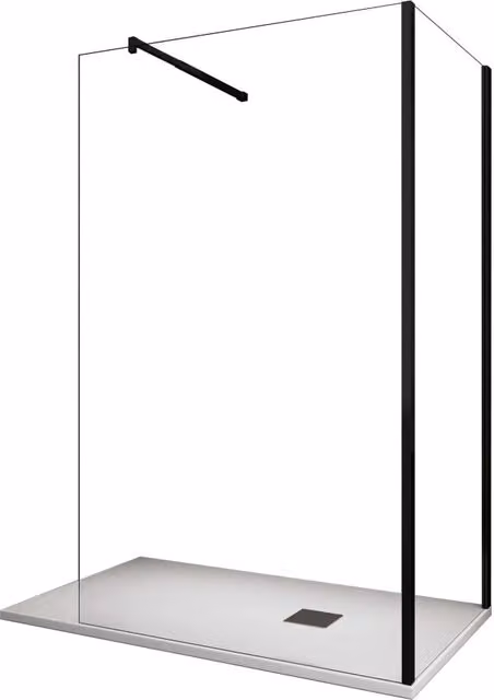 Parete Doccia Angolare walk-in h 200 vetro 8MM trasparente Telaio Nero con Accessori - 90X120 REVERSIBILE