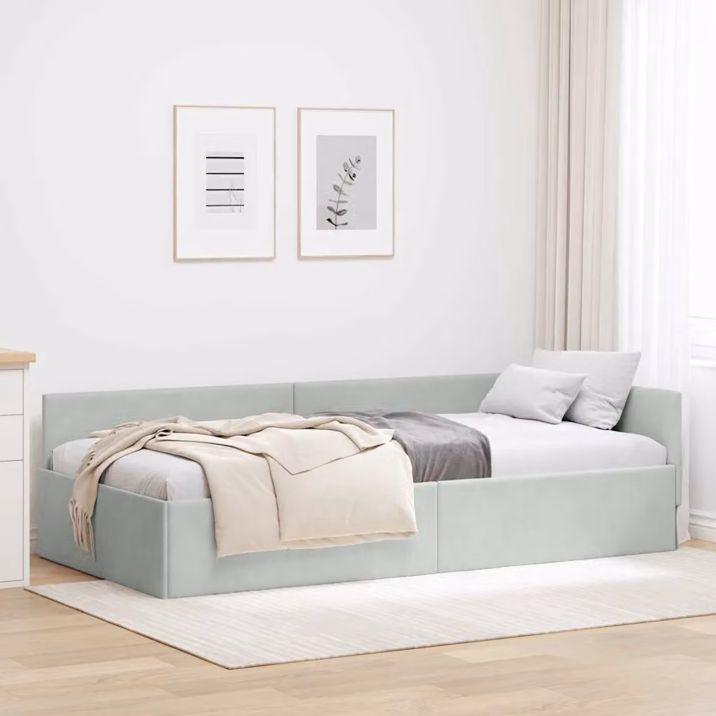 vidaXL Cornice del letto ad angolo Grigio chiaro 100 x 200 cm Velluto