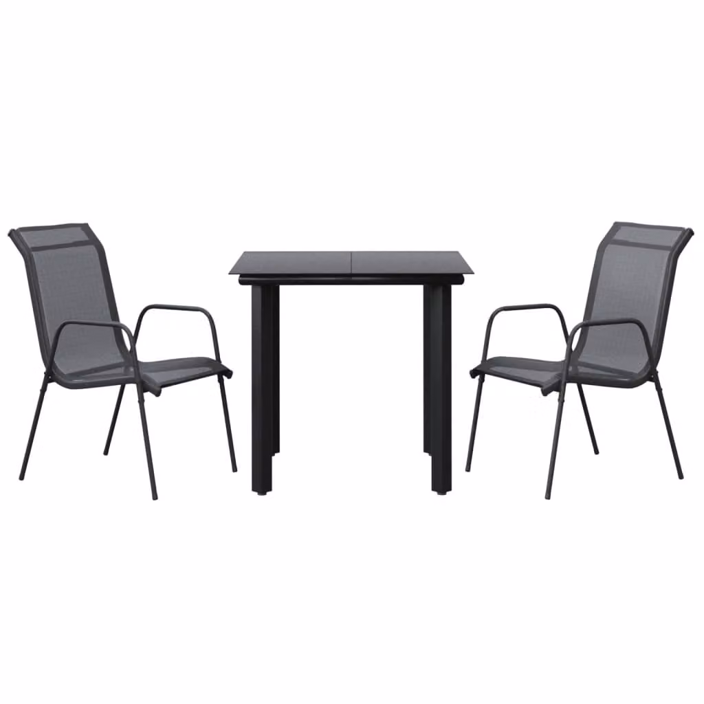 Set da Pranzo da Giardino 3 pz Nero in Acciaio e Textilene