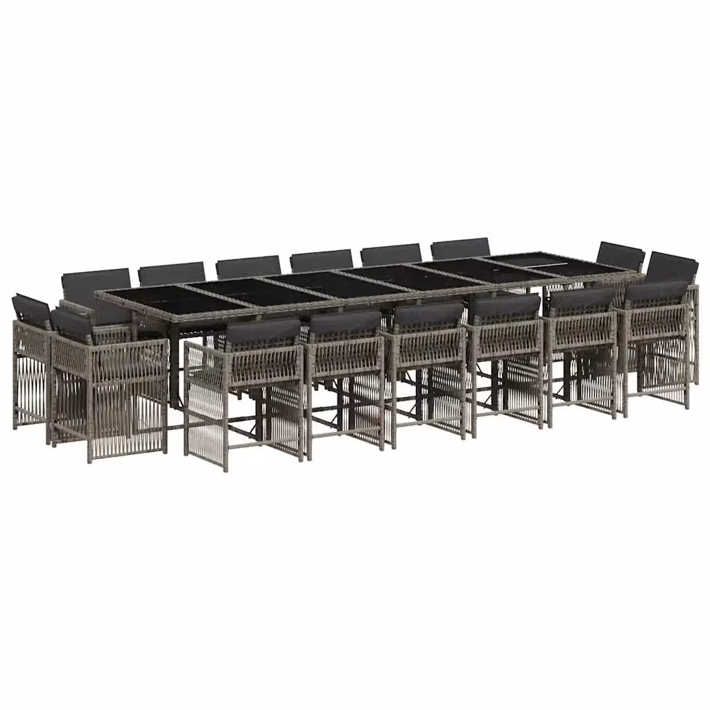 Set da pranzo da giardino vidaXL in polyrattan grigio con cuscini e tavolo in vetro, 17 pezzi – 2