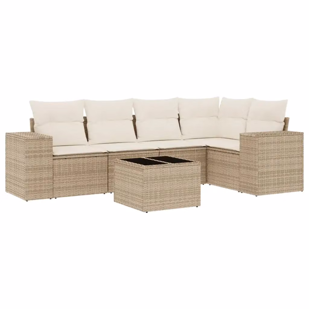 Set Divano da Giardino vidaXL 6 pz in Polyrattan con Cuscini Beige e Tavolino – 2