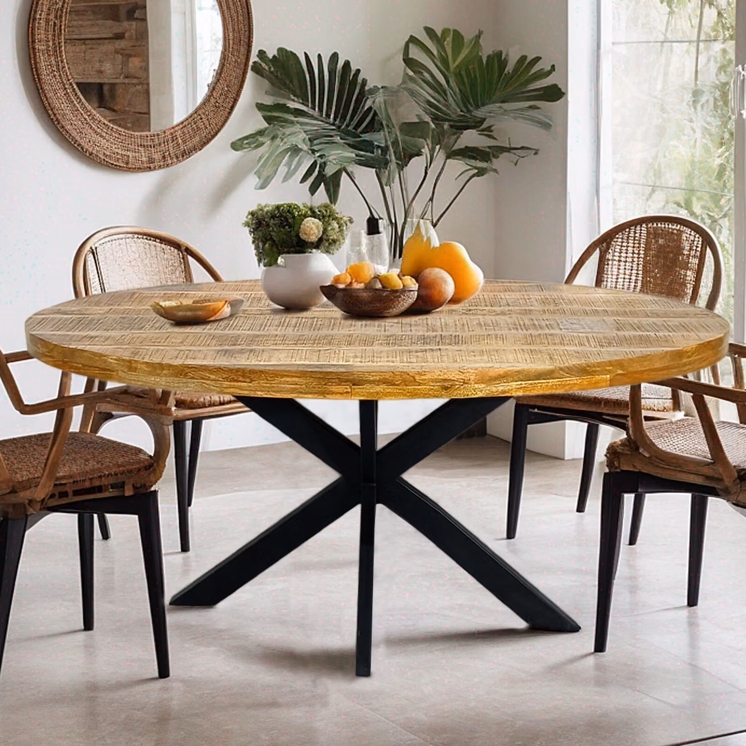 Tavolo da pranzo ovale 190x100cm Tavolo da sala da pranzo Liverpool in legno massiccio di mango stabile