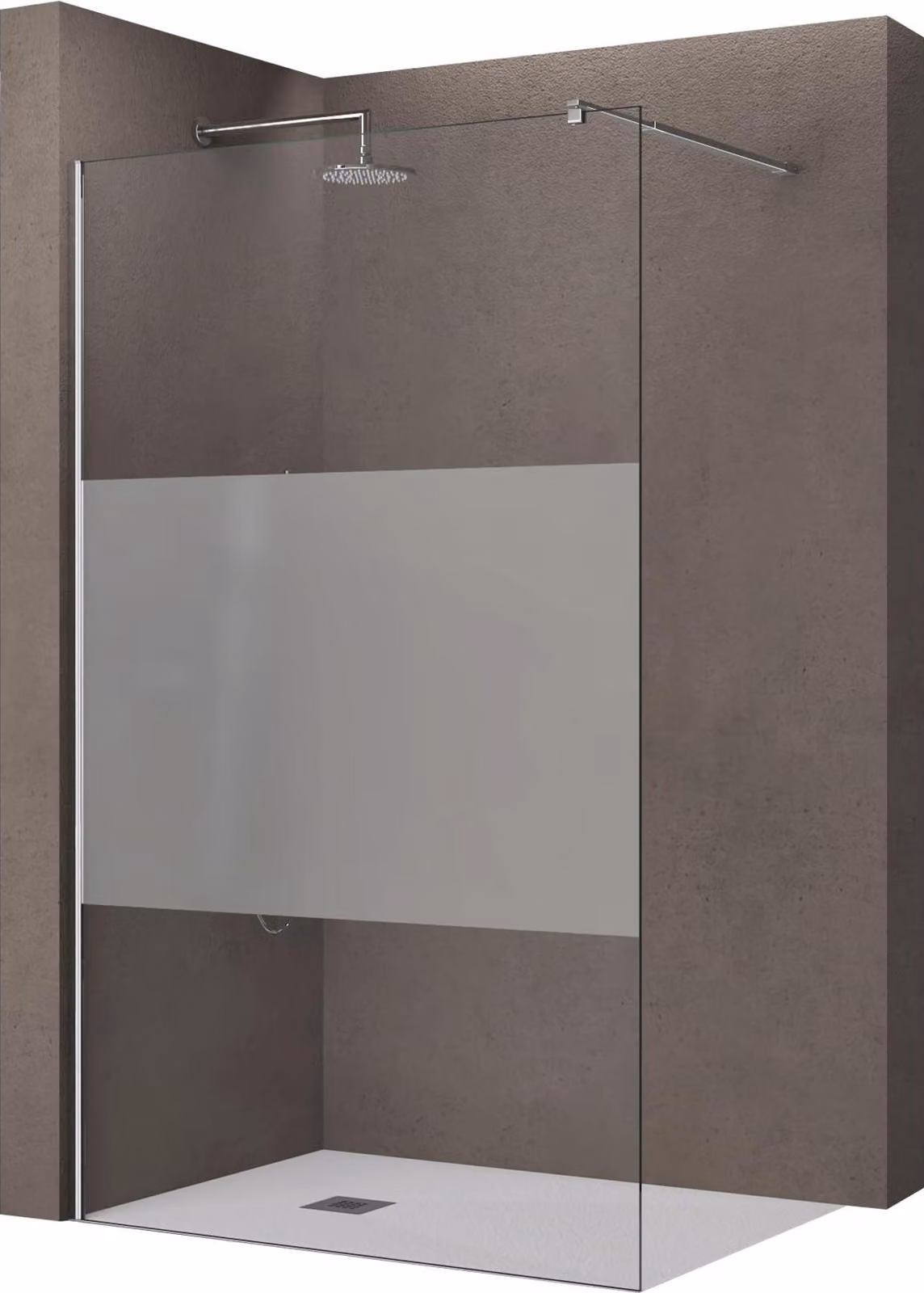 doporro Walk In Parete Doccia 50x200 cm Vetro 10mm Temperato Anticalcare Striscia Satinata Opaca con Barra Stabilizzatrice regolabile da 70-120cm Profilo Cromato Bremen02MS