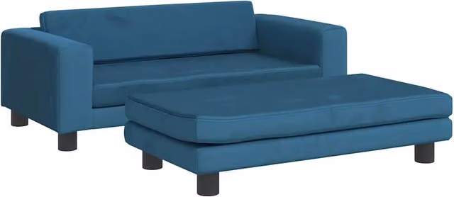 Lettino per cani con estensione blu in velluto e legno CFW6650437 L: 100 cm, P: 50 cm, H: 30 cm – 1