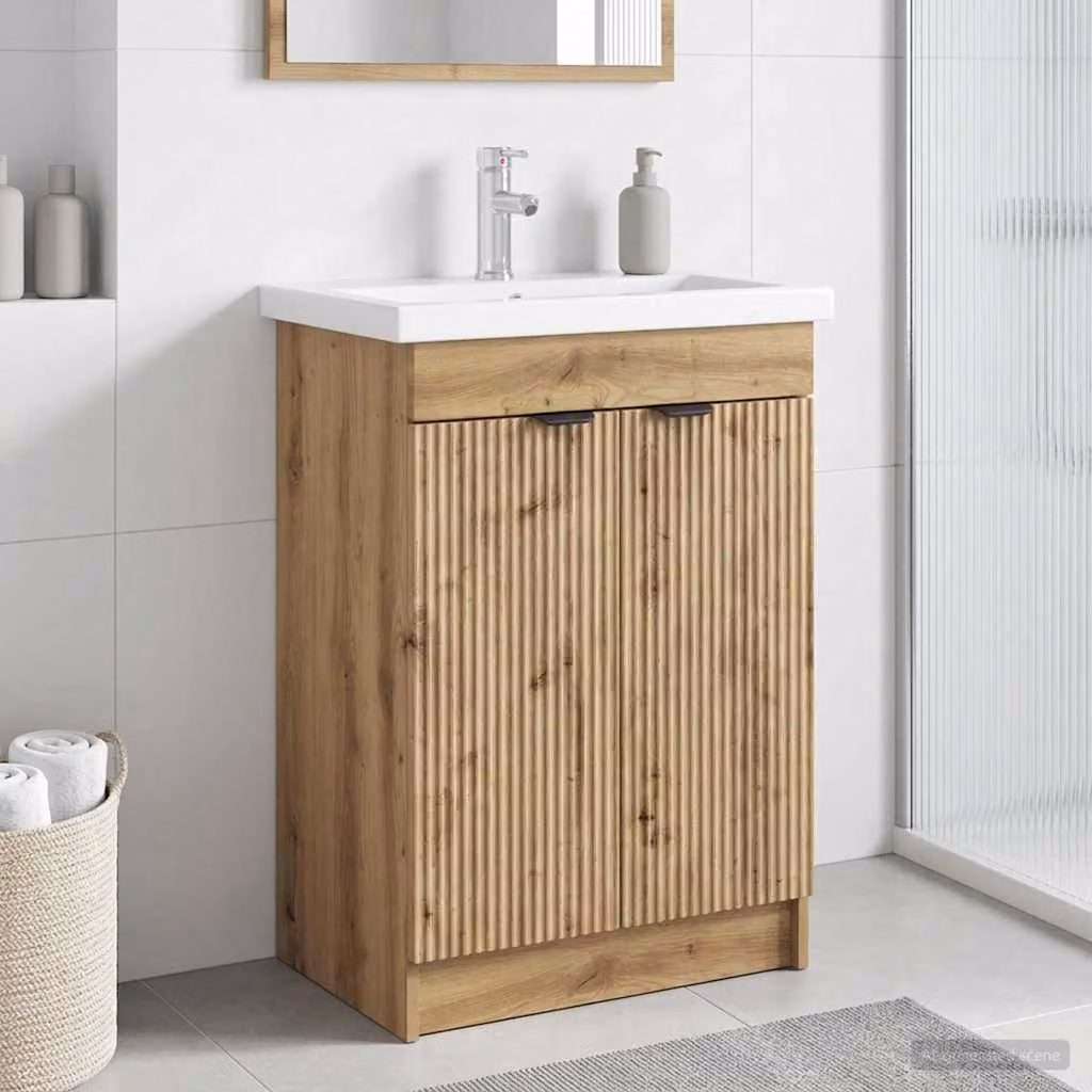 Mobiletto da bagno sotto il lavello vidaXL in legno Rovere con ante a battente e ripiani interni, L: 78,5 cm, P: 37,5 cm, H: 81 cm