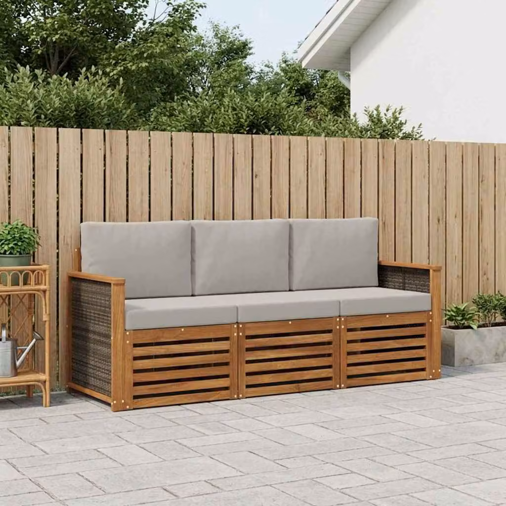Set di divani da giardino moderni vidaXL in legno di acacia massello con cuscini inclusi, marrone e grigio