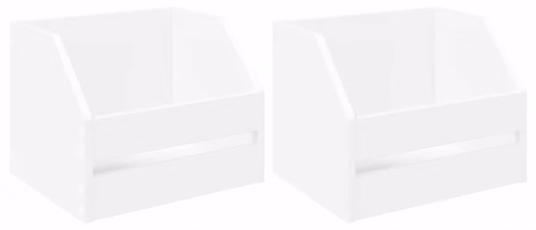 Set di due custodie per dischi in vinile, colore bianco, dimensioni 38 x 30 x 29 cm, realizzate in materiale composito di legno