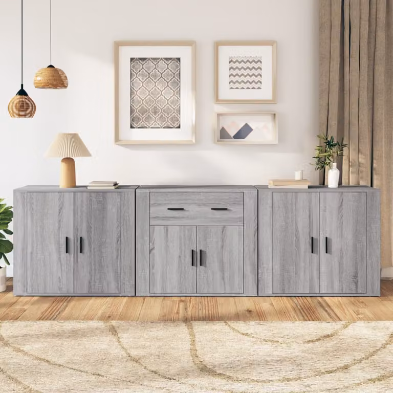 Set di 3 credenze vidaXL in legno multistrato e MDF, colore grigio, stile classico