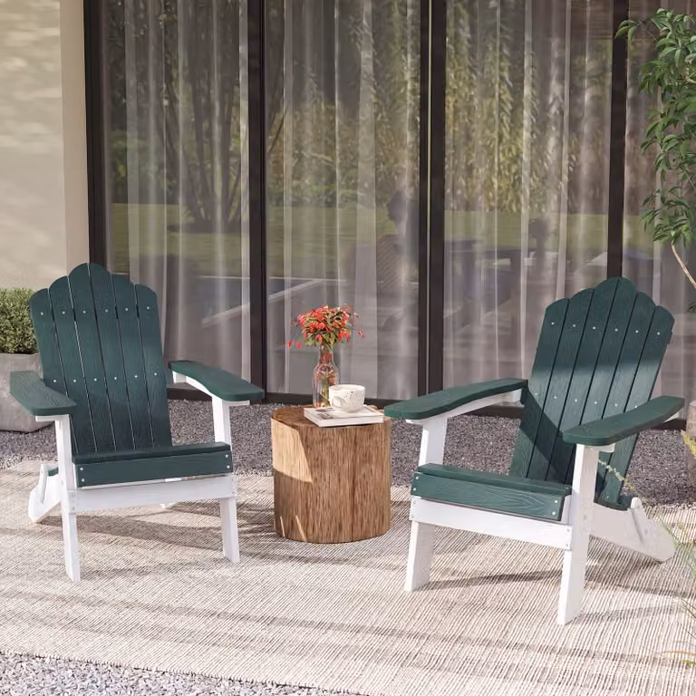 Set di 2 sedie Adirondack pieghevoli Costway in acciaio inossidabile e materiale sintetico resistente alle intemperie con ampi braccioli, colore verde