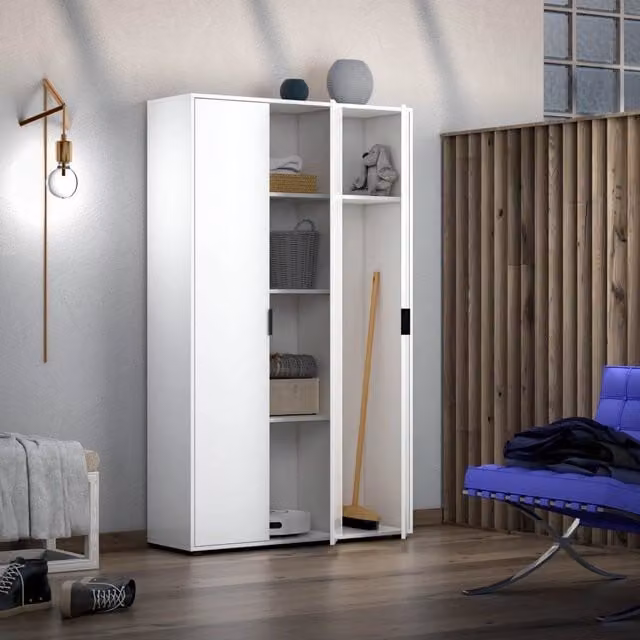 Armadio Multiuso Teolo DMORA Bianco Lucido con Cassetti e Ripiani L: 106.9 cm, H: 180 cm