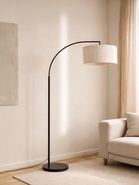 Lenu lampada da terra Kenay Home in metallo e tessuto, colore bianco, H: 180 cm, L/P: 50 x 50 cm