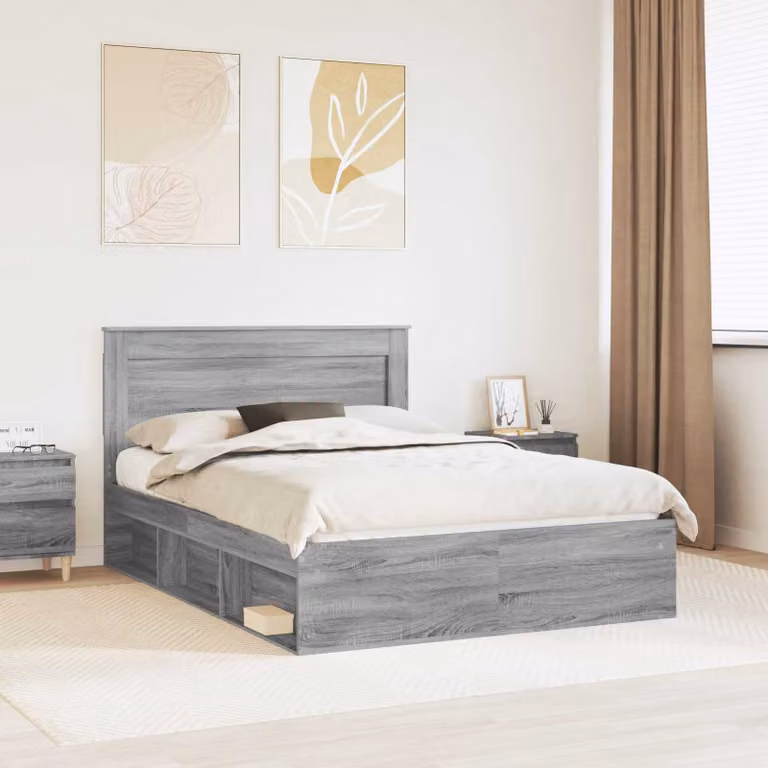 Struttura del letto moderna vidaXL in pino massello e legno, colore Grigio, L/P/H: 140 x 200 cm