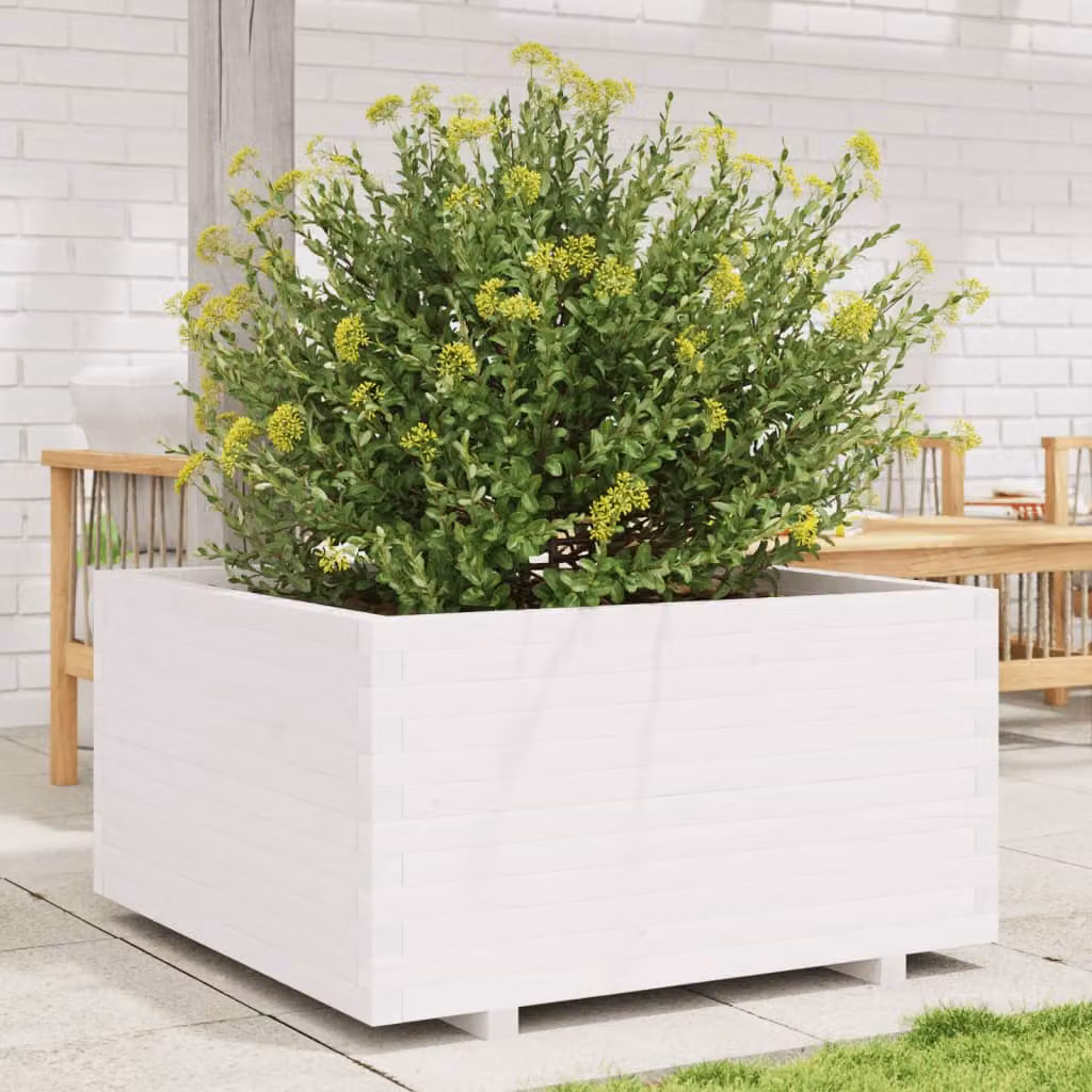 Fioriera da giardino bianca vidaXL in legno per giardino ornamentale o orto L/P/H: 90 x 90 x 49,5 cm – 1