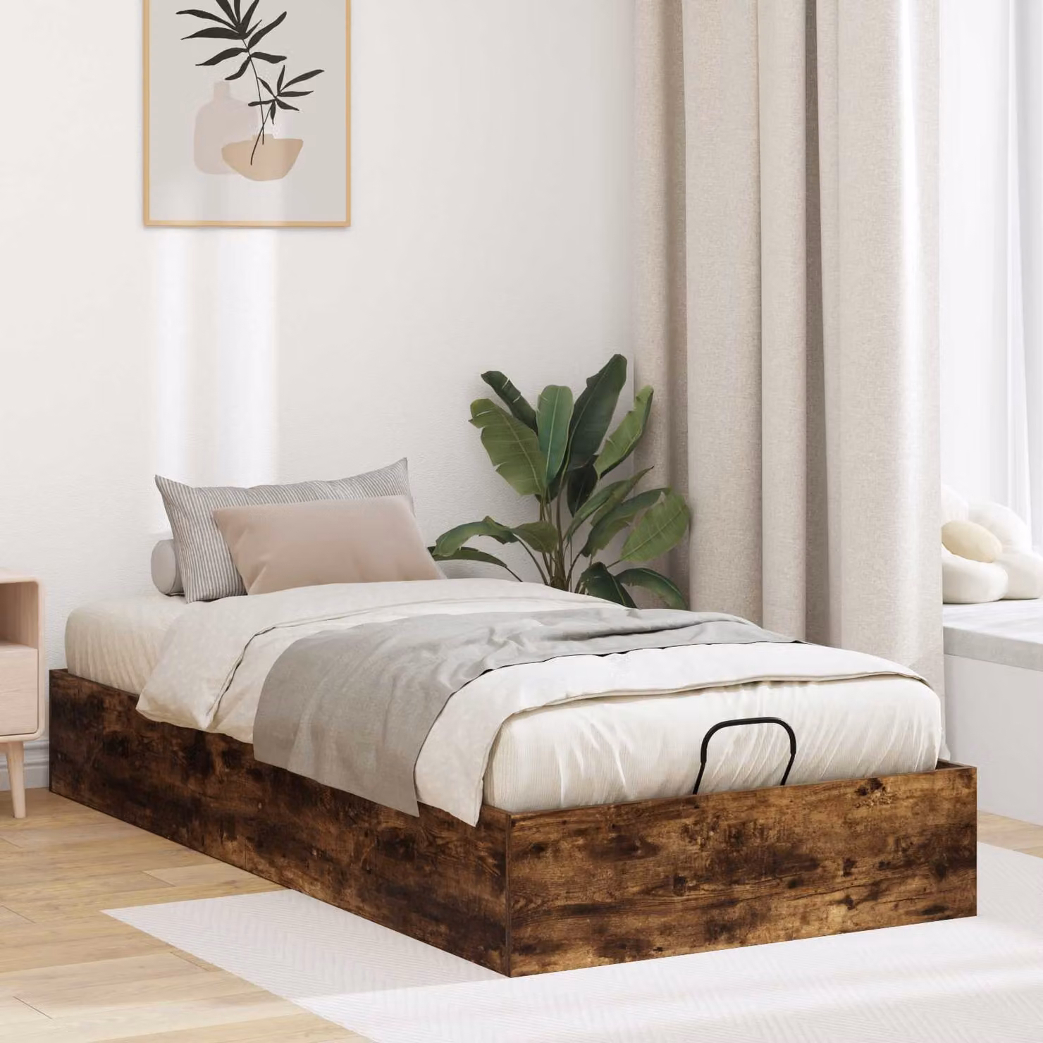 Letto ottomano moderno vidaXL in legno color quercia marrone con base a sollevamento L: 90 cm, P: 200 cm, H: 240 cm – 1