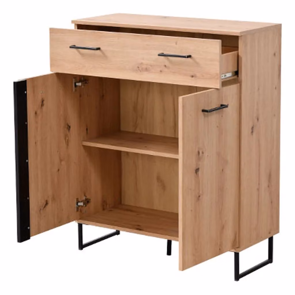 Madia Ceredano DMORA con un cassetto, colore Marrone Rovere Nodi, L: 85 cm, P: 35 cm, H: 104 cm – 2
