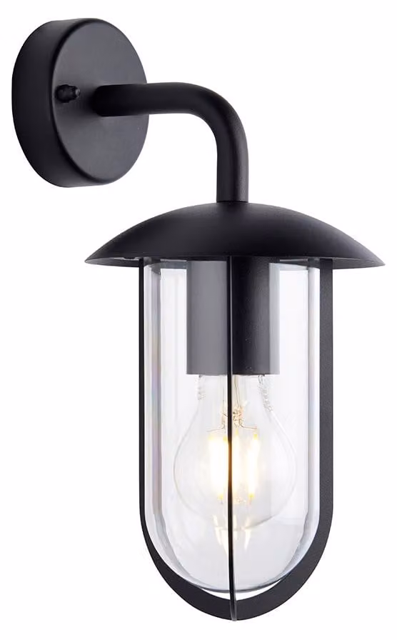 Applique da esterno con paralume a tettuccio QUINN nero-trasparente 1xE27x10W in alluminio, dimensioni: 29,5x14,5x17,5 cm, IP44, Endon