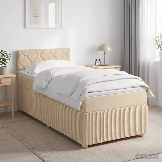 Letto box spring con materasso ibrido vidaXL in tessuto beige e bianco L/P: 100 x 200 cm