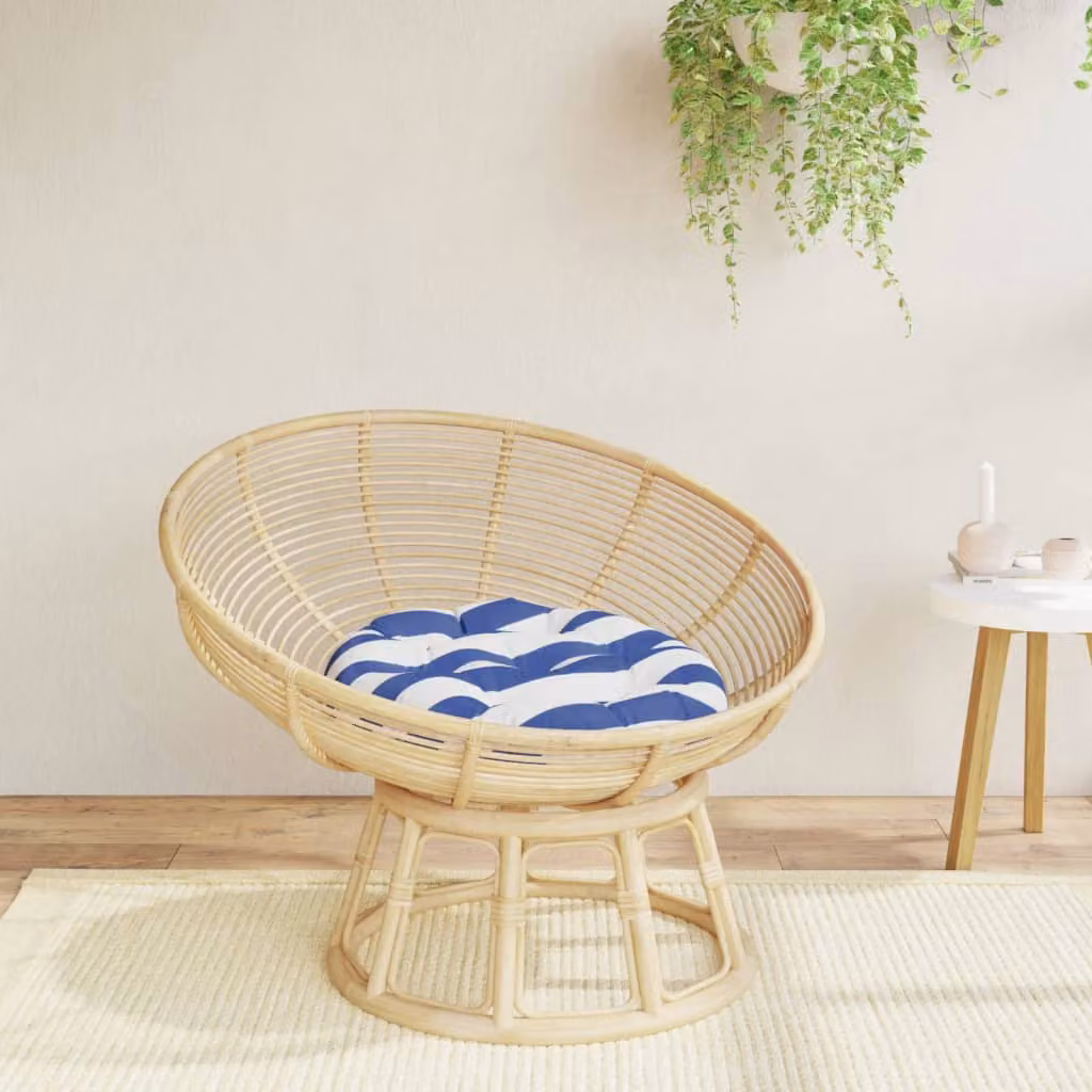 vidaXL Cuscino Rotondo Marittimo Blu e Bianco in Poliestere Ø 60 x H 11 cm