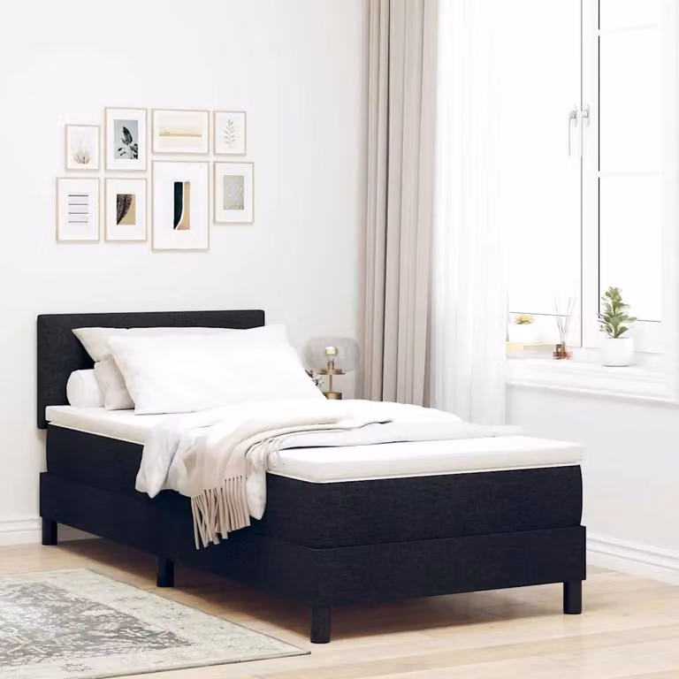 Letto a molle vidaXL con illuminazione LED sotto il letto e porta USB, rivestito in tessuto nero, L/P: 200 x 90 cm