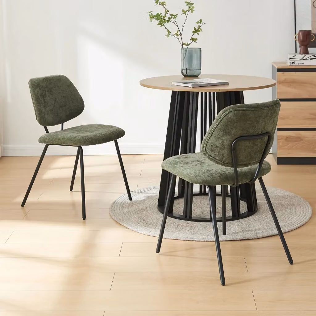 Set di 2 Sedie Köma en.casa con Rivestimento in Tessuto Verde Scuro e Struttura in Metallo e Plastica – 2