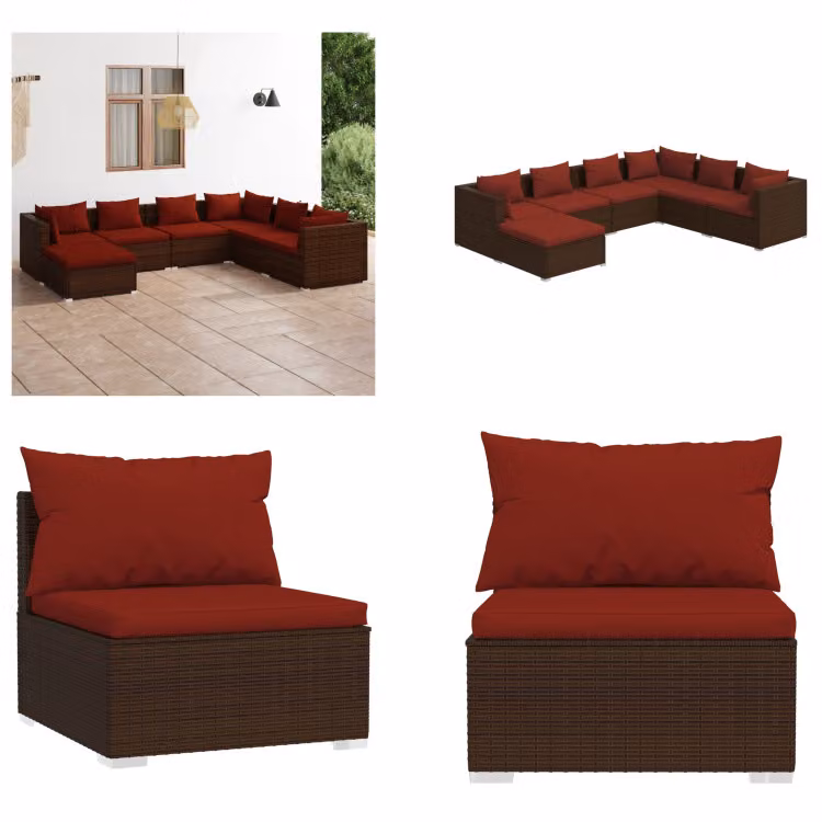 vidaXL set salotto da giardino 7 pezzi con cuscini in rattan marrone - set salotto da giardino - set salotto da giardino - set salotto da patio - set divano da patio