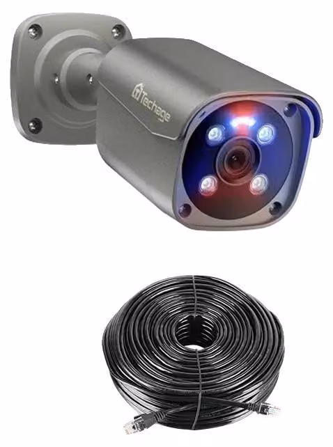 Telecamera IP, 8 megapixel, alta risoluzione, riconoscimento facciale tramite intelligenza artificiale, 1 telecamera da 8 megapixel, 20 metri di cavo