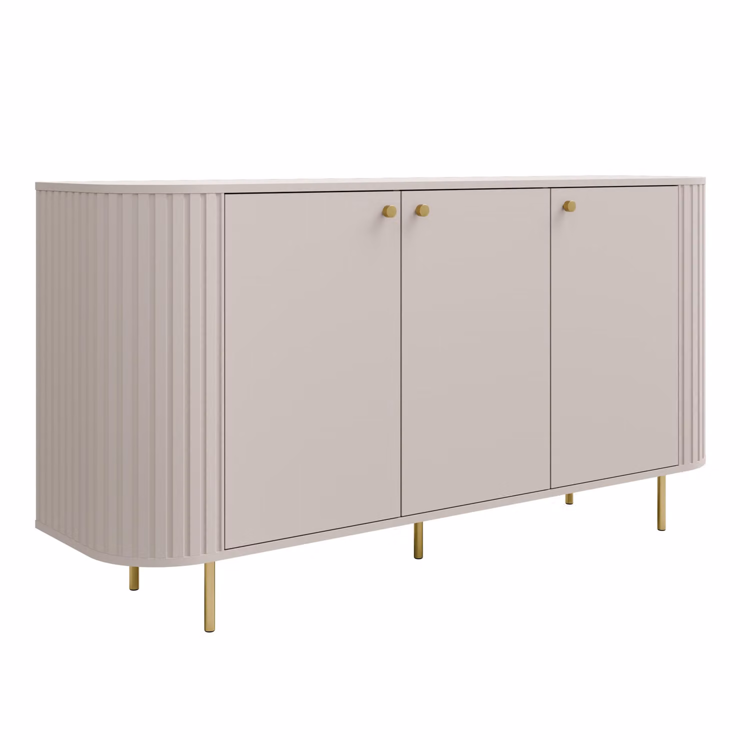 AX LIVING Comò Halay Beige, 3 ante Struttura moderna scanalata 164,6 cm con bordi arrotondati