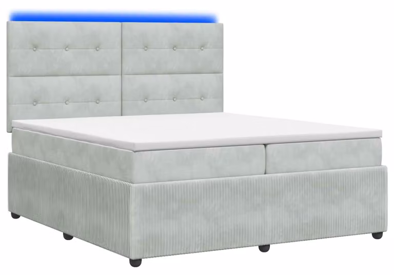 Letto a molle LED con materasso grigio chiaro 200 x 200 cm in velluto