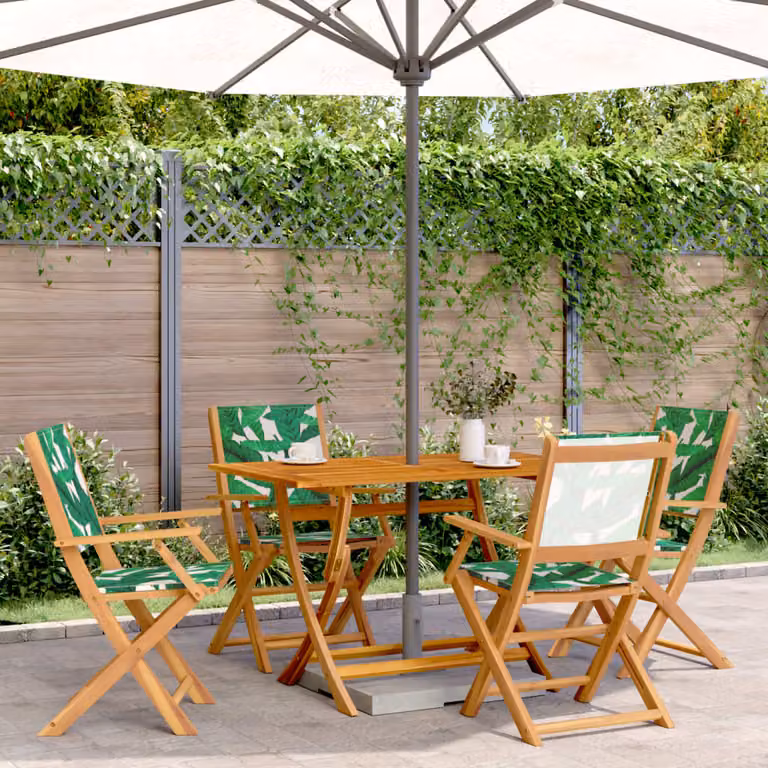 Set di 4 sedie pieghevoli da giardino vidaXL in legno di acacia oliato e tessuto verde resistente ai raggi UV