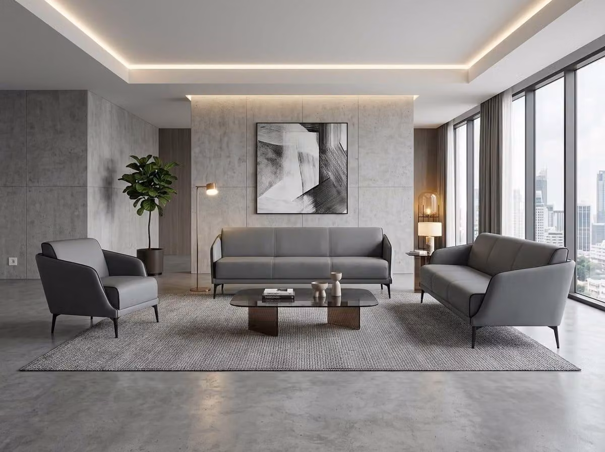 Sessel 3-Sitzer Sofa modernes Grau elegant minimalistisch