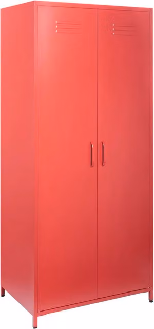 Armadio portaoggetti Beliani in metallo rosso con 2 ante e ripiani interni per home office in stile industriale H: 170 cm, L: 76 cm, P: 38 cm