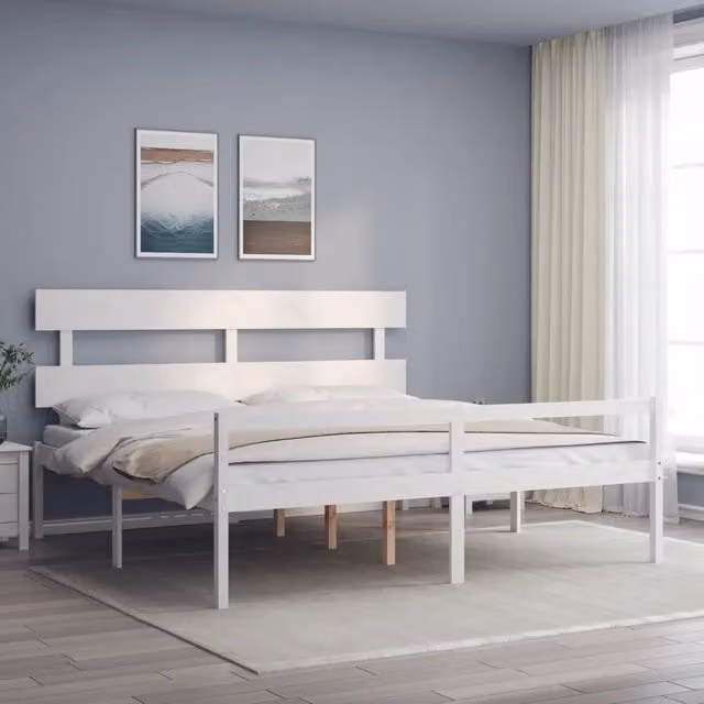Letto per Anziani con Testiera-Struttura Letto per Anziani Bianco 200x200 cm Legno Massello 937049