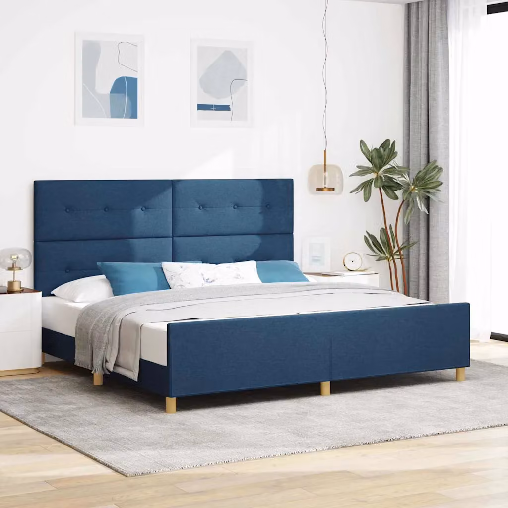 Struttura del letto con testiera vidaXL in tessuto blu, L 200 x P 200 x H 128 cm