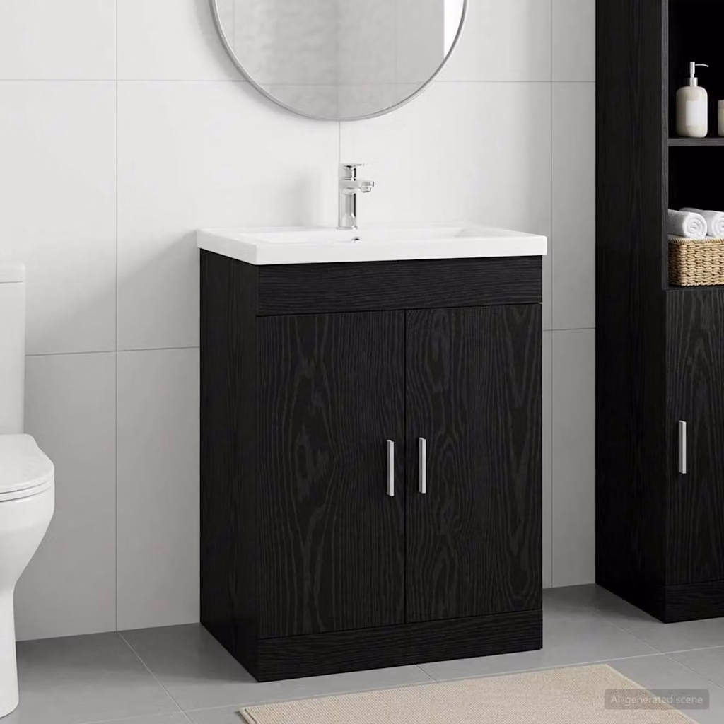 Mobiletto da bagno sotto lavabo vidaXL moderno in rovere nero con ante a battente L/P/H: 56 x 37,5 x 81 cm