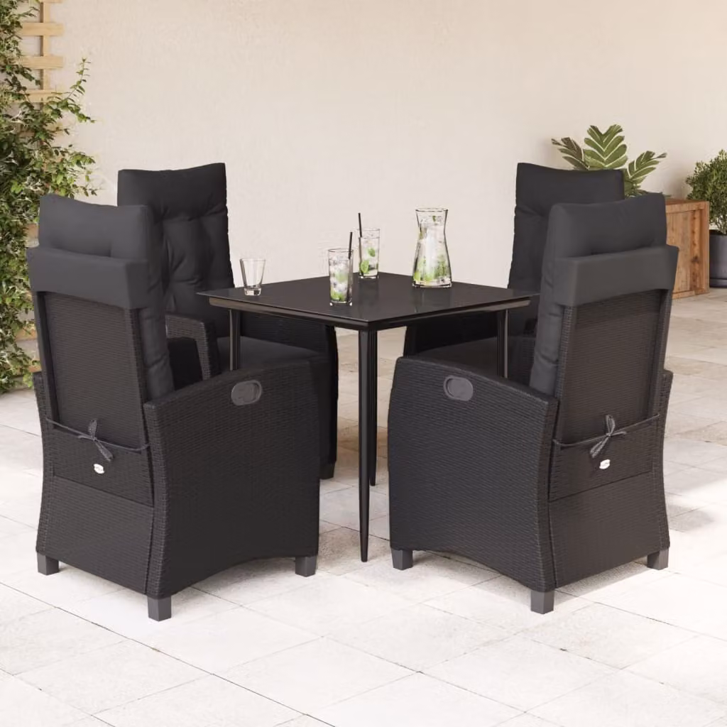 Maison Exclusive - Set da pranzo da giardino 5 pezzi con cuscini in polyrattan nero