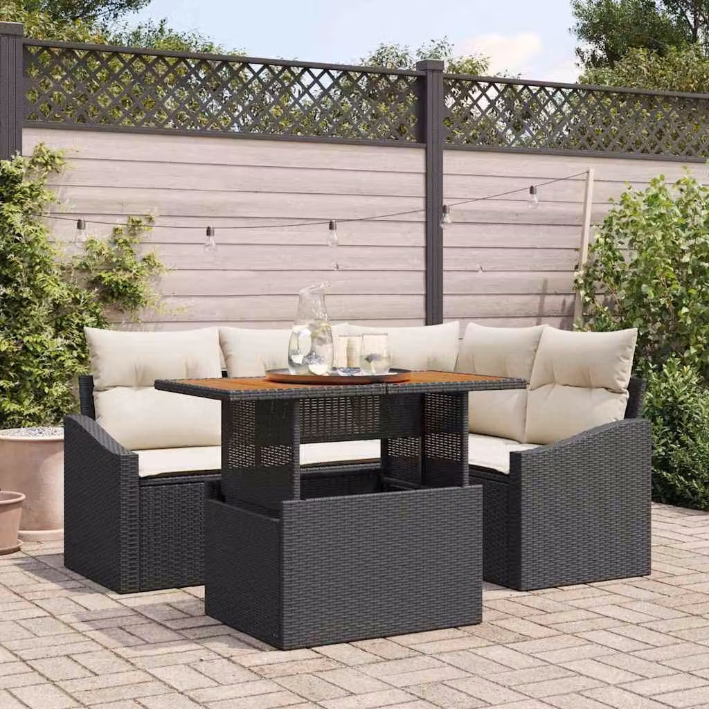 Maison Exclusive - Set da giardino composto da 5 pezzi, divano in rattan sintetico nero