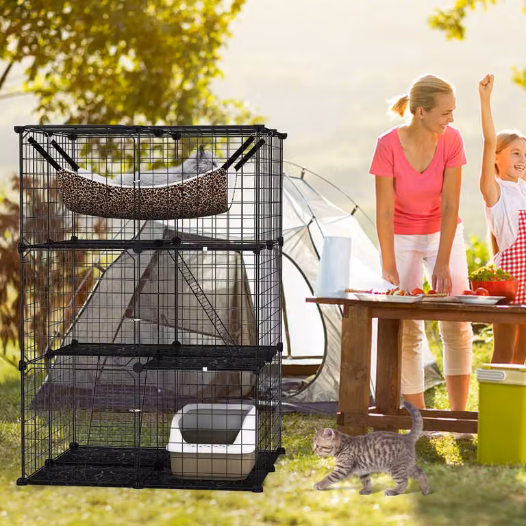 Gabbia per gatti Costway a 3 piani con accessori, recinto per interni in metallo nero, Altezza: 107 cm