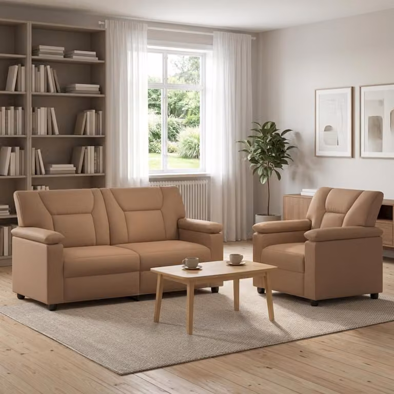 Set di 2 divani moderni vidaXL in similpelle color cappuccino con struttura in metallo e imbottitura in schiuma per il tuo soggiorno