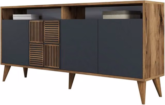 Credenza in legno "Milan" - 160 x 35 x 78 cm - Noce, Antracite
