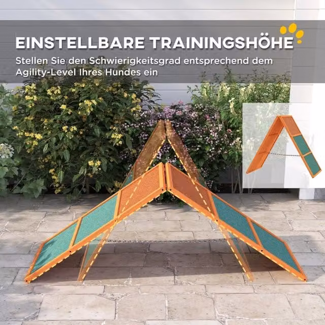 Rampa per cani REDOM regolabile e pieghevole in legno arancione con superficie antiscivolo L/P/H: 173 x 59 x 66 cm