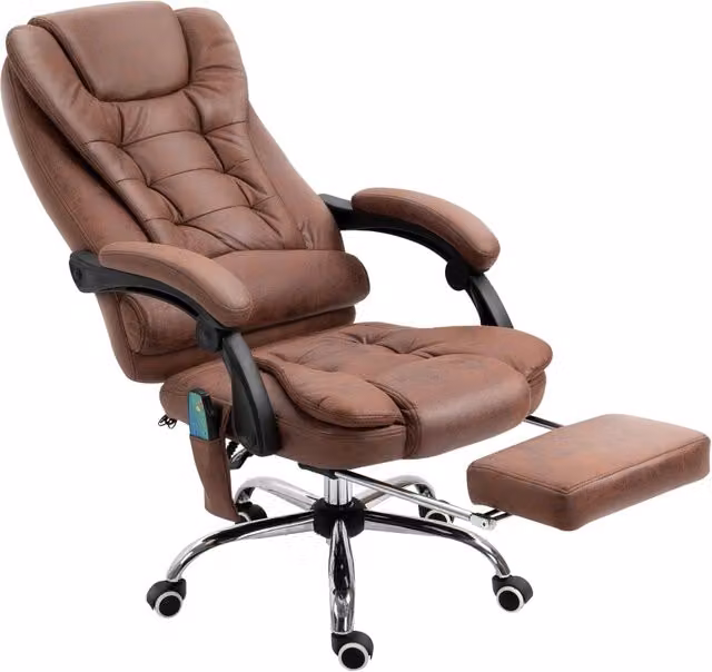 Sedia Poltrona Presidenziale da Ufficio GIORDANOSHOP con Massaggio in Microfibra Marrone L: 65 cm, P: 160 cm, H: 104 cm – 1
