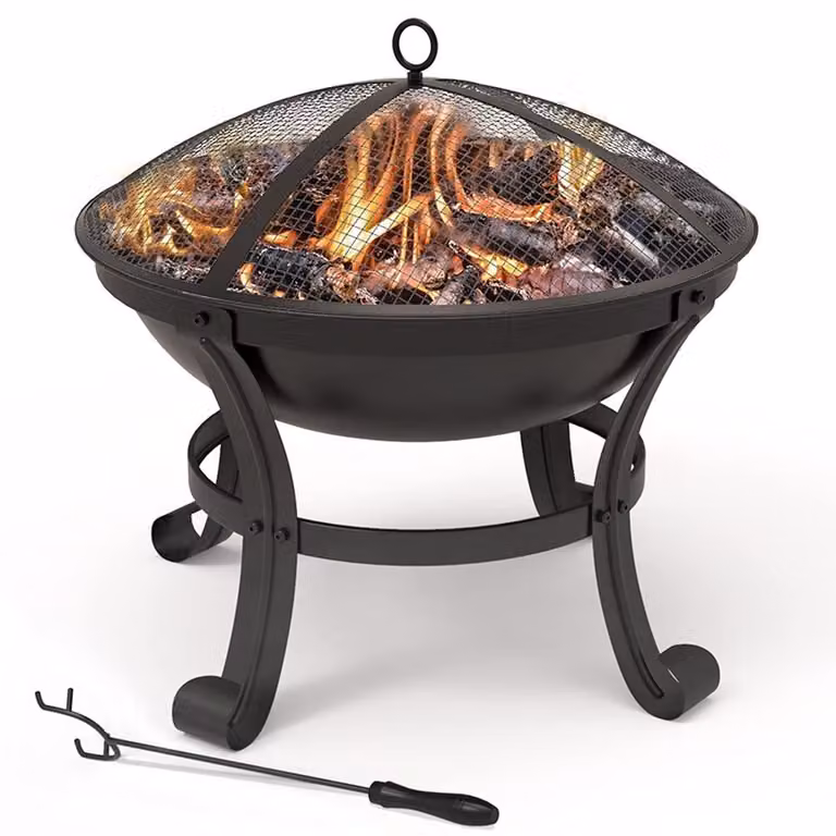 Braciere da giardino - Ø 55 cm - Con attizzatoio e coperchio - Per terrazzo e giardino