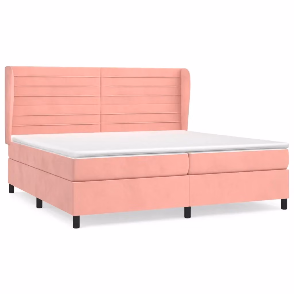 Letto matrimoniale ibrido vidaXL con struttura in velluto rosa e bianco L/P/H: 203 x 203 x 128 cm – 2